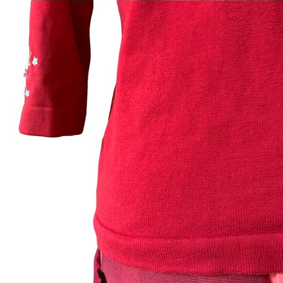 JACOB - RED Cardigan buttons down crew neck - Colored flowers embroidery large - Picture 2 of 11